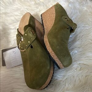 Birkenstock Papillio Fanny Ring Buckle Thyme Green Suede Clog